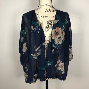 Forever 21 Chiffon Blazer - Floral Navy Blue